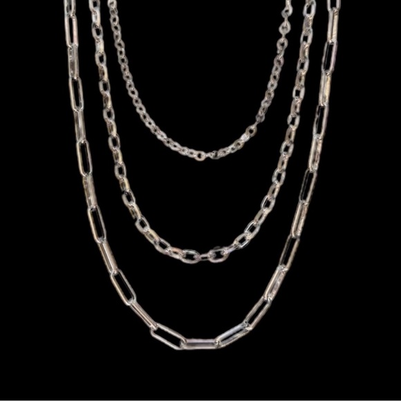 Silver Triple Stranded Long Link Necklace - Picture 5 of 5